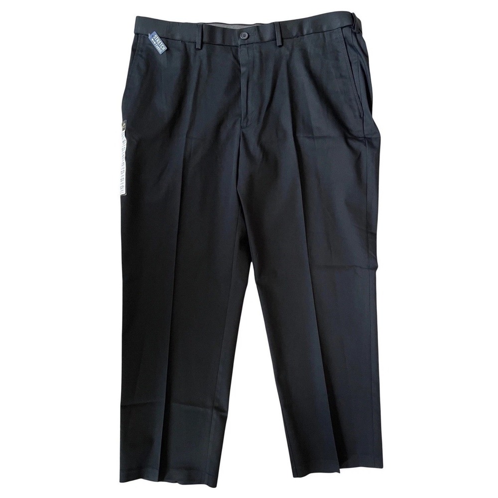 NEW! Haggar Premium No Iron Khaki Mens 40x29 Black Classic Fit Stretch Pants